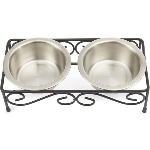 Metal Scroll Pet Dining Set in Stainless Steel - Picture 2 of 8